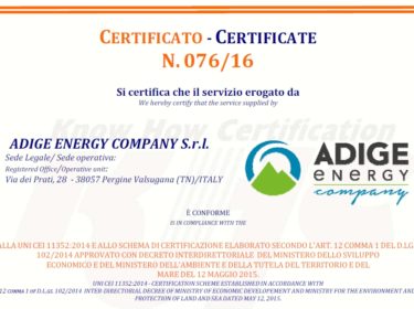 Immagine per ADIGE ENERGY COMPANY È E.S.CO CERTIFICATA UNI CEI 11352